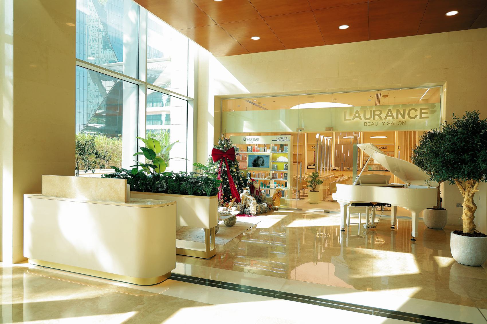Laurance lobby with white grand piano